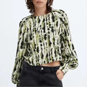 Mango Green and Black Patterned Blouse